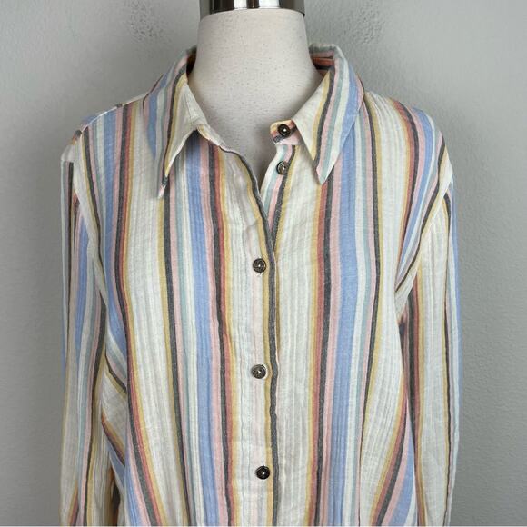 Soft Surroundings Multi Color Stripe Gauzy Button Down NWOT Top XL - Picture 3 of 10